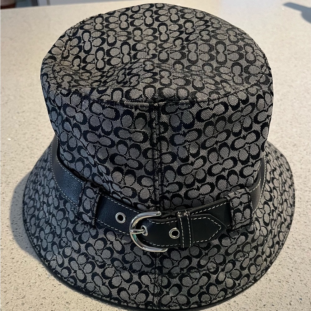 Coach monogram jacquard bucket hat, black/gray in excellent condition.